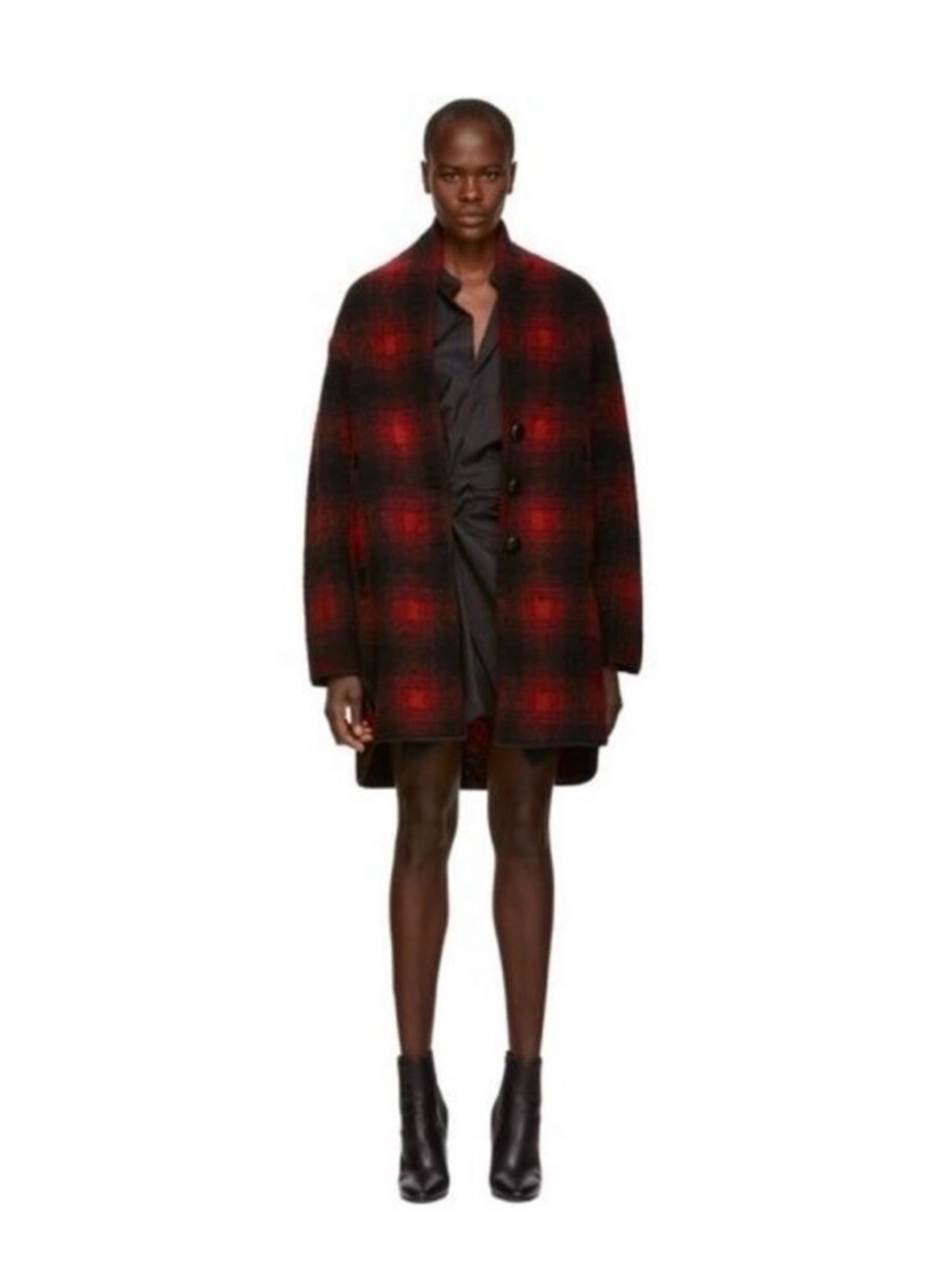 Isabel Marant Red & Black Buffalo Plaid Coat